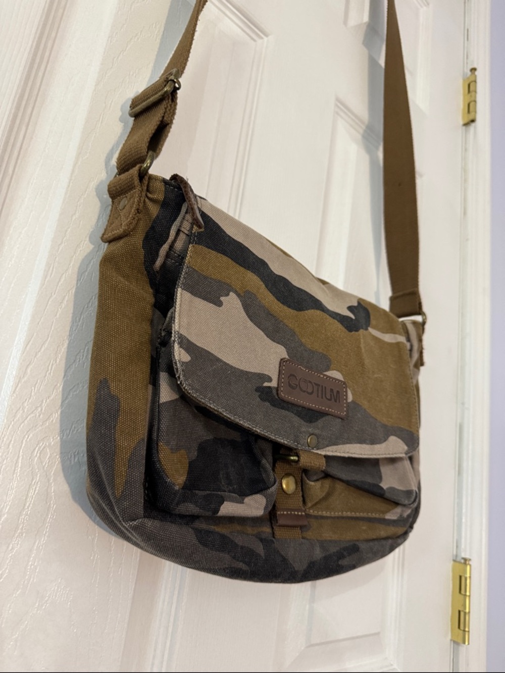 (NEW) Vintage Gootium Camouflage Canvas Messenger Bag - Olive/Brown - Picture 4 of 15